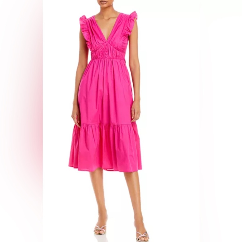 Aqua Flutter Sleeve Midi Dress Fuchsia